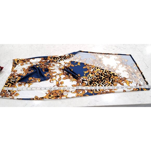 Mistyrose White & Blue Leopard Floral Print Skirt with Ruched Front Size S - Picture 6 of 7
